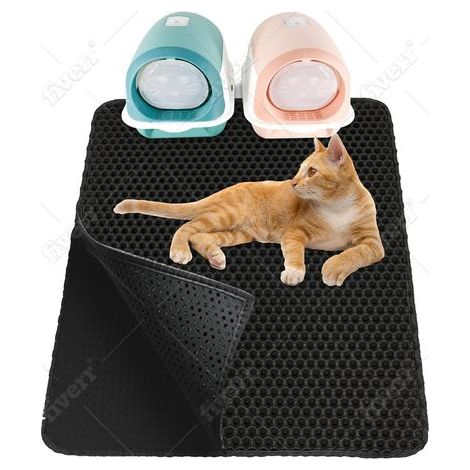 - Alfombrilla para arenero de gato - Antideslizante - Estructura de doble capa, atrapa granos, impermeable, fácil de limpiar, para uso en interiores, negra, 90x76cm (1/5)