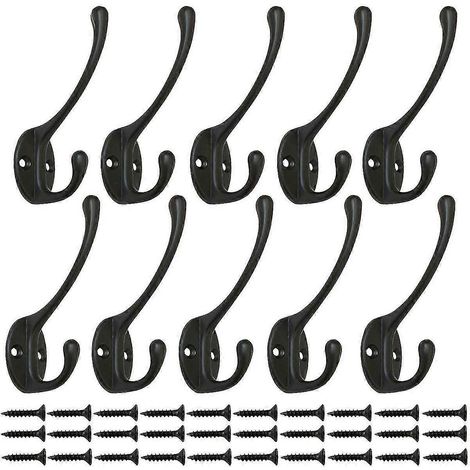 10 Stück Vintage-Kleiderhaken in Schwarz, Wandhaken aus Metall mit 25 Schrauben