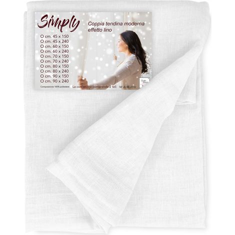 Paire de rideaux en verre modernes SIMPLY White - tissu bouclé polyester semi-transparent, ourlet tunnel LA PAIRE (2 RIDEAUX) CM. 60X150 (1/4)