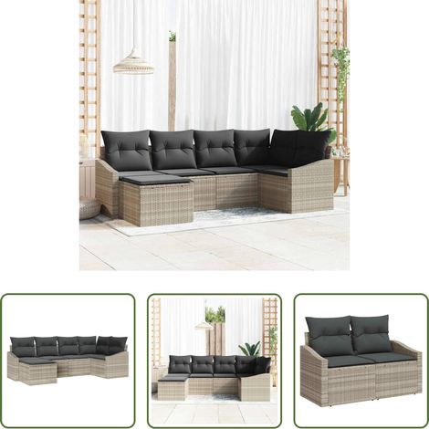 vidaXL Mobilier extérieur - Ensemble de Canapés avec coussin 6 pcs Gris clair polyrotin (1/5)