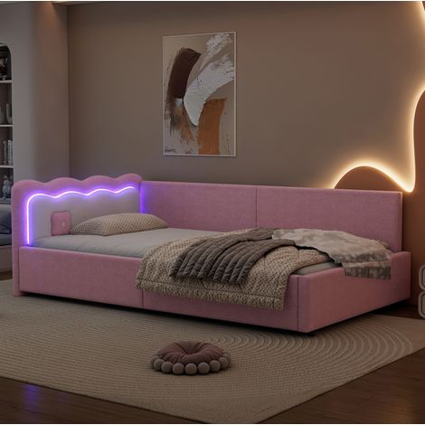 Tagesbett 90x200 cm Rosa aus Vliesimitat und MDF mit LED-Ambientebeleuchtung (1/5)