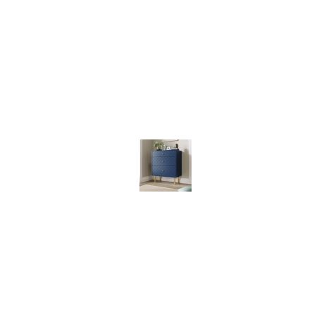 Commode à 3 tiroirs, pieds et poignées en métal doré, pour chambre et salon, bleu (1/5)