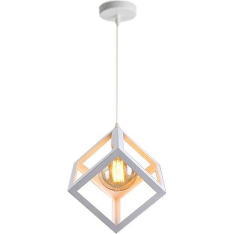 Modern Pendelleuchte e27 Metall Eisen Quadrat Hängend Pendelleuchte Schlafzimmer Wohnzimmer Hängelampe,Weiß