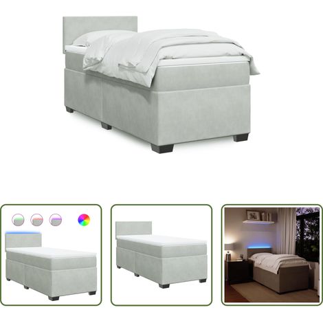 Samtbett - Boxspringbett mit Matratze Hellgrau 80x200 cm Samt (1/5)