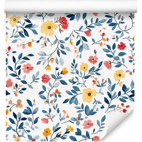 Tapete mit Blumen- und Blättermotiv, Weiß und Hellgrau, für Wohn- und Schlafzimmer, 50x1000 (1/5)