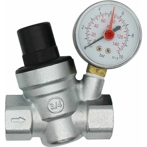 Réducteur de pression d'eau réglable 3/4 pouce – Manomètre intégré – Pression 1.6 Mpa – Conception compacte pour installations faciles, réducteur de pression d'eau 3/4 pouce avec manomètre GU.B/bon