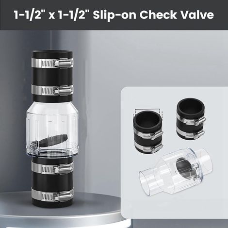 Clapet anti-retour de 1-1/2 pouce : clapet anti-retour silencieux pour pompe de puisard, pièce de remplacement avec volet à ressort, adapté aux tuyaux de 1 1/2 pouce — Couleur photo (1/3)