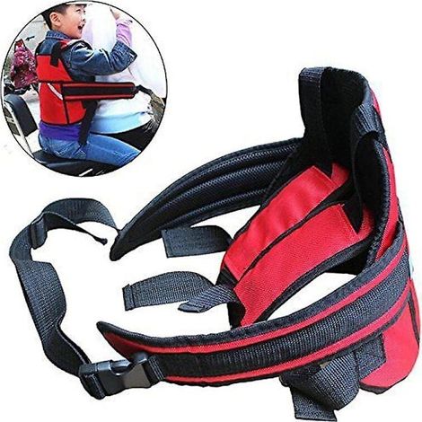 Ceinture de sécurité enfant pour moto, harnais anti-chute avec bretelles, rouge, sécurité deux-roues (1/5)