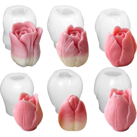 Set mit 6 3D-Silikonformen Tulpenkerzenformen, Silikonformen für Schokolade, Bonbons und Fondant, verziert mit Tulpen, für Ihre kreativen Hobbyprojekte.