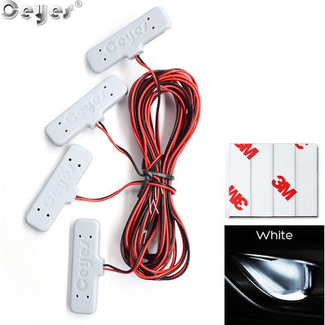 (Blanc)Ceyes 12V Lampe décorative de portière de voiture, lampe d'ambiance intérieure de bienvenue, 4 bandes LED multicolores universelles pour accoudoir, éclairage pour véhicule automobile (1/4)