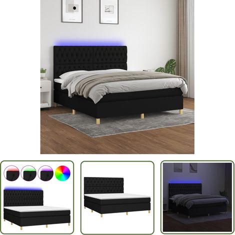 The Living Store Sommier à lattes de lit et matelas et LED Noir 160x200 cm Tissu - Sommier Tapissier - Lit Avec Led - Matelas À Ressorts Ensachés - Têted Lit Ajustable - Éclairage Led (1/5)