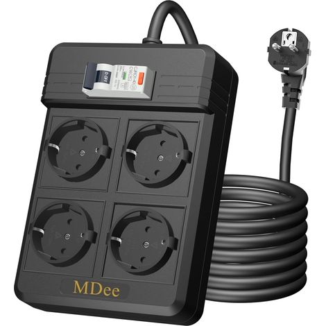 Multiprise RCD avec disjoncteur différentiel, Multiprise Electrique (16A/4000W), 4 Prises, Protection Contre Les Surtensions, Câble 3M pour appareils électroménagers, Outils, extérieur (1/5)