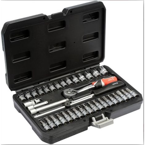 Yato – Coffret cliquet et douilles 1/4" 38 pièces – YT14471 – Acier CrV 50BV30 – Cliquet 72 dents pour usage intensif – Embouts S2 trempés (1/6)