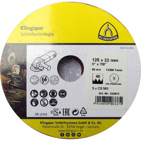 Klingspor CS 561 Fiberscheiben, 125 x 22 mm Korn 24 Sternloch, SB-verpackt in Folie (1/4)