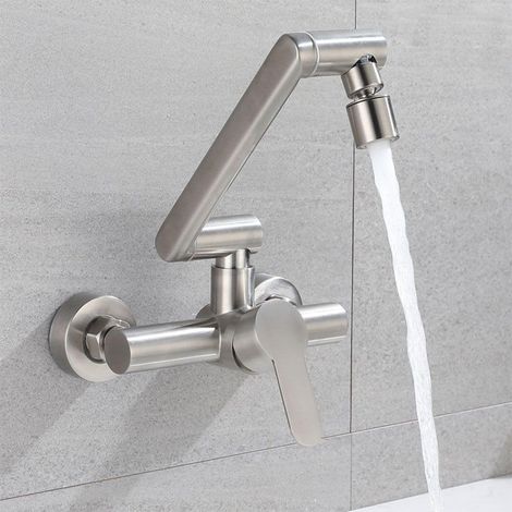 Robinet de Cuisine Mural Pliable avec 2 Types de Jets D'eau, Robinet D'Évier Pivotant à 360° Installation Facile en Acier Inoxydable 304 (1/5)