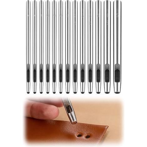 Lot de 12 outils de perforation pour cuir et acier - 0,5 à 6 mm - Pour joint en cuir, bracelet de montre, ceinture, chaussure, tissu (1/5)
