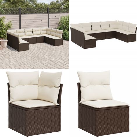 9-tlg. Garten-Sofagarnitur mit Kissen Braun Poly Rattan - Gartenmöbel - Rattan Möbel - Gartenset - Lounge Set - Esszimmergarnitur - Home & Living (1/5)