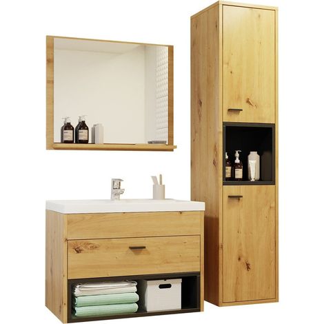 Ensemble de meubles de salle de bain – Chêne artisan et noir – Dimensions armoire murale 133x30x30 cm – Meuble réversible – Usinestreet (1/5)