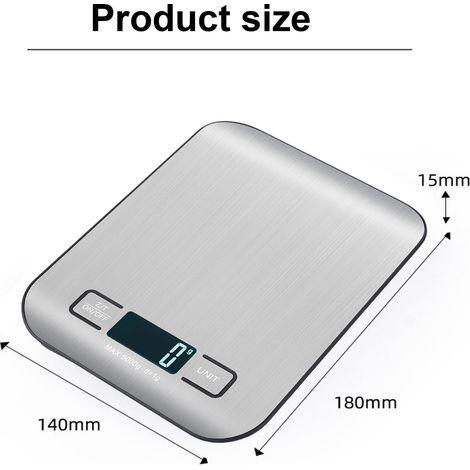 Ultraflache (5 kg) digitale Küchenwaage, ideal zum Kochen und Backen. Genauigkeit: 1 g, 5 Einheiten, Tara-Funktion, Touch-Taste, hintergrundbeleuchtetes LCD-Display, hohe Präzision, Edelstahl. (1/5)