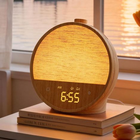 Réveil à lumière du jour, réveil avec lumière au lever du soleil, lampes de nuit avec 10 sons naturels et 10 sons blancs, lampe de table avec veilleuse d'ambiance RVB, réveil doux (1/5)