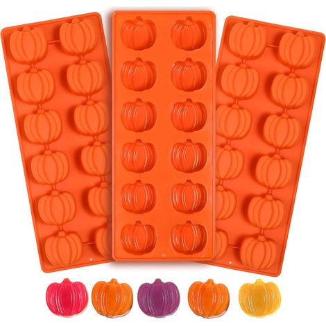 Lot de 3 moules à chocolat 12 cavités en silicone pour Halloween, citrouille, chocolat, bonbons, décoration de gâteau, muffins, savon, bougie, biscuits (1/5)