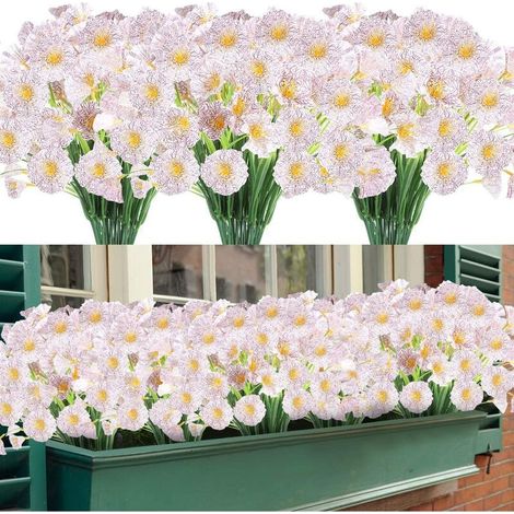Fleurs artificielles, 12 paquets de fleurs artificielles résistantes aux UV, pas de décoloration, faux buissons en plastique, décorations de jardinière pour porche de jardin (Blanc) (1/5)