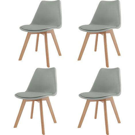 Set Di 4 Sedie Per Sala Da Pranzo Ufficio Con Gambe In Faggio Legno Massello Massiccio Stile Nordico Scandinavo Comoda Seduta Imbottita Ideale Per Soggiorno Sala Riunione (Grigio) (1/5)