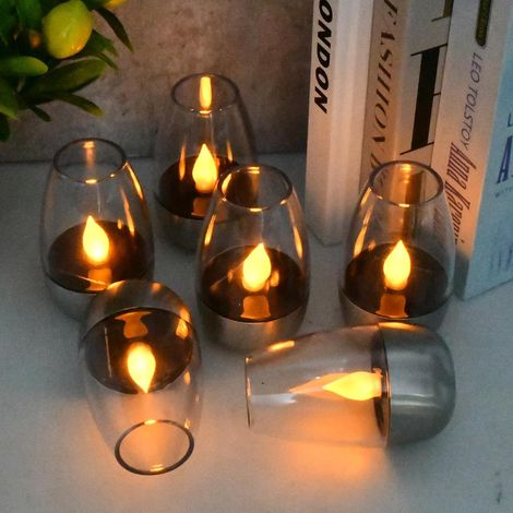 Confezione da 6 candele solari per esterni, lumini da tè a LED, candele solari, candele a LED con fiamma tremolante, lumini da tè solari, candele per giardino, campeggio, decorazioni per la casa (1/5)