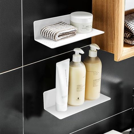 2PCS Étagère Murale Flottante en Acrylique, 23 9.5cm, Etagere Adhésive sans Percer avec 4 Clips Câble, Petite Étagère pour Bureau, Salle de Bain, Cuisine, Chambre à Coucher, Blanc (1/4)