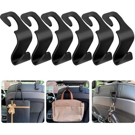 6er-Set universelle Autositzhaken – Schwarz – Kopfstützenhaken für Taschen und Einkäufe – Aufbewahrungshaken (1/5)