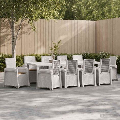 vidaXL Ensemble de salle à manger pour jardin 11 pc Blanc et taupe PP (1/5)
