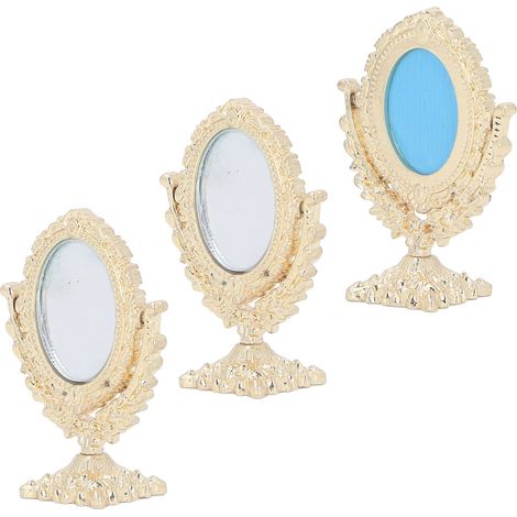 Ensemble de 3 miroirs miniatures vintage avec peigne, miroirs de maquillage pour maison de poupée miniature à l'échelle 1/12, accessoires de décoration ovales (1/5)
