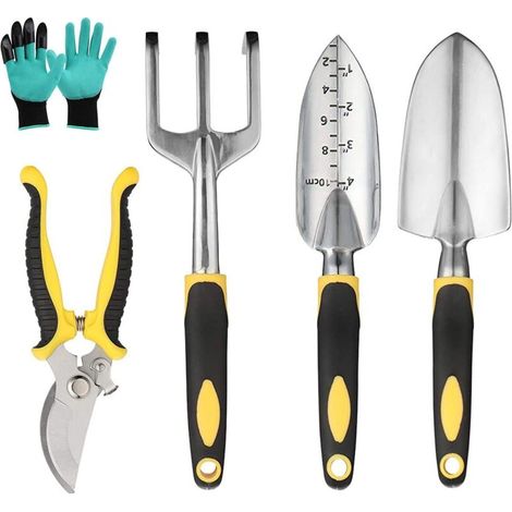 Attrezzi da giardino, pala da giardino, cesoie da potatura, set di 5 attrezzi da giardino portatili e multifunzionali. (1/4)