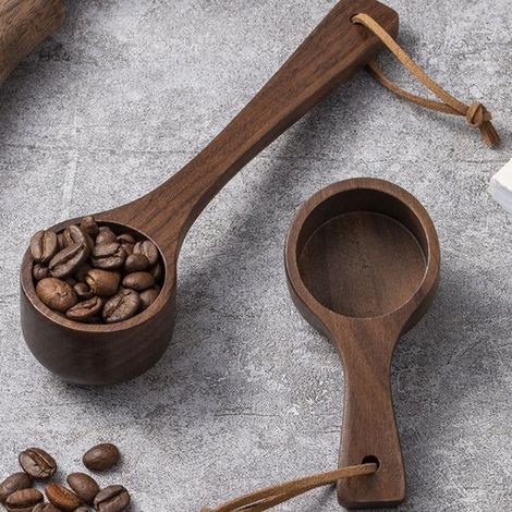 pièce - Tasses à mesurer - Cuillères à café - Cuillère à café en bois de noyer - Suspendu - Cuillère à mesurer en bois pour grains de café et poudre - Cuillère à manger galvanisée pour cuisine - 9,5 c (1/5)
