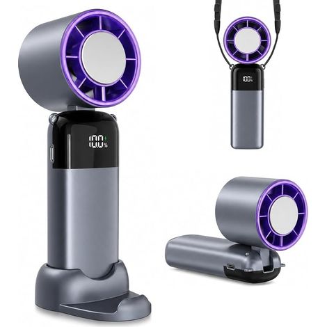 CNMTCCO Mini Turbo Wiederaufladbarer tragbarer Ventilator, 100 Geschwindigkeitsstufen, Starker Luftstrom, Kühlpad, 5000 mAh, Leise, 90° faltbar, für Hand, Hals oder Tisch, Ideal für Sommer, Reisen und (1/5)