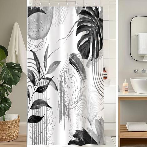 Rideau Douche Gris, Rideau de Douche 120x200cm Anti Moisissure Tropical Feuilles de Palmier Boheme Jungle Rideaux de Baignoire Imperméable Tissu Lavable Rideaux Salle de Bain avec 8 Crochets (1/5)