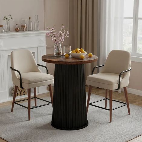 Petite table à manger ronde - 60×75 cm - pour petits espaces, salons, salles à manger, cuisines, appartements - marron et noir (1/5)