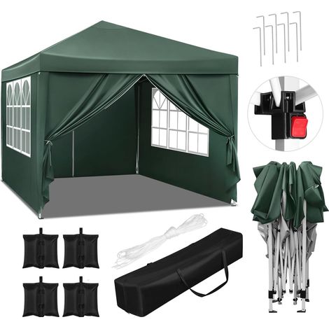 Woltu Tonnelle pliante 3x3m avec 4 Sacs de Sable, Tissu Oxford 210D imperméable, Protection UV 50+, Hauteur réglable 250-258 cm, Vert