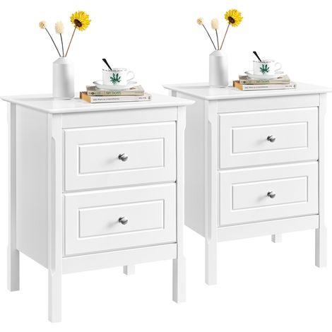 Homevive Set de 2 Mesitas de Noche Mesillas Mesas Auxiliares con 2 Cajones Mesita de Sofá Mesa para Dormitorio 48x 40 x 55 cm Blanco (1/5)