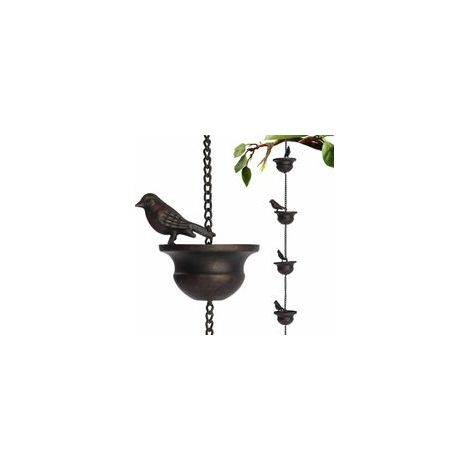 Chaîne de pluie, chaînes de pluie à oiseaux en métal de 1 m pour les chaînes de pluie suspendues à l'extérieur et à suspension mobile pour gouttières, capteurs de pluie décoratifs à la rouille pour