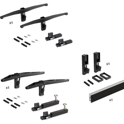 Emuca Kit de juegos de soportes para 1 estante de madera, 1 módulo y 1 barra de colgar de 1 m, Zamak, Negro texturizado