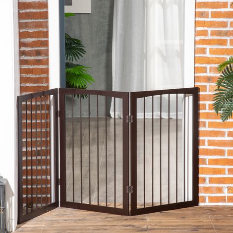 PawHut 3-teiliges, faltbares Sicherheitsgitter 160 x 76 cm für kleine Hunde, Schutzgitter für Türen, Treppen und Flure, Dunkelbraun