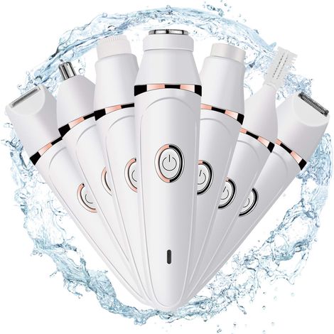 Rasoir électrique 7 en 1 pour femmes - Kit de rasage utilisable sur peau sèche ou humide, épilateur rechargeable pour le visage, le corps, le maillot, le nez, les sourcils et les jambes