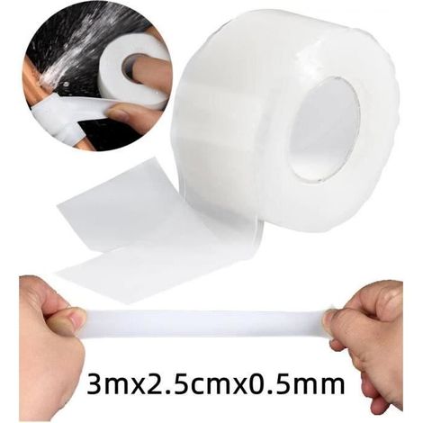 Ruban Adhésif Étanche en Silicone Auto-Fusionnant - Ruban de Réparation Bande d'Étanchéité - 3 m x 2,5 cm - Blanc (1/4)