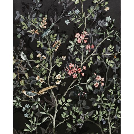 papier peint panoramique fleurs et oiseaux noir - Komar (1/3)