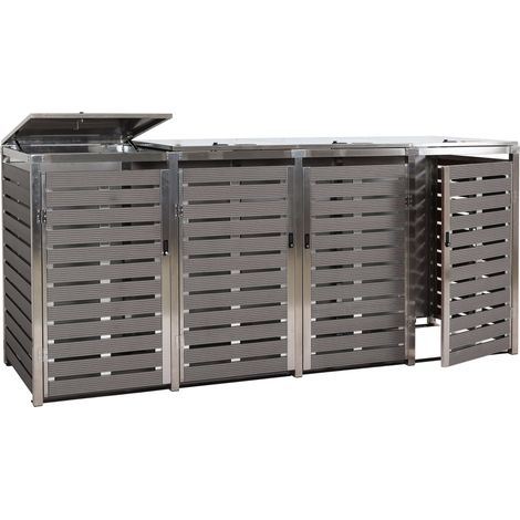 4x copribidoni box spazzatura rifiuti HHG-701 85x264x120cm acciaio inox WPC antracite