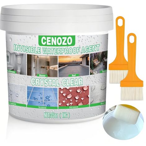 1kg Liquide Étanchéité Transparent,Agent Imperméable Invisible pour l'intérieur et l'extérieur,Membrane d'Étanchéité Waterstop,Protection Invisible Contre l'eau pour Béton,Bois,Carrelage–env.1,4 m² (1/5)