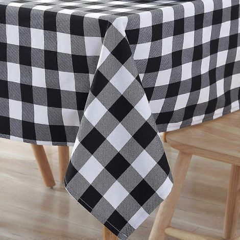 Nappe ronde à carreaux de 140 cm (55 pouces) pour cuisine et salle à manger (blanche et noire, ronde 140 cm) (1/4)