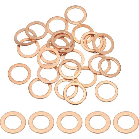 Joint Cuivre M10, 25 Pièces 10mm ID 14mm OD 1mm D'Épaisseur Rondelle Plate Métrique pour Vis Boulon Bouchons de Vidange D'Huile (1/5)