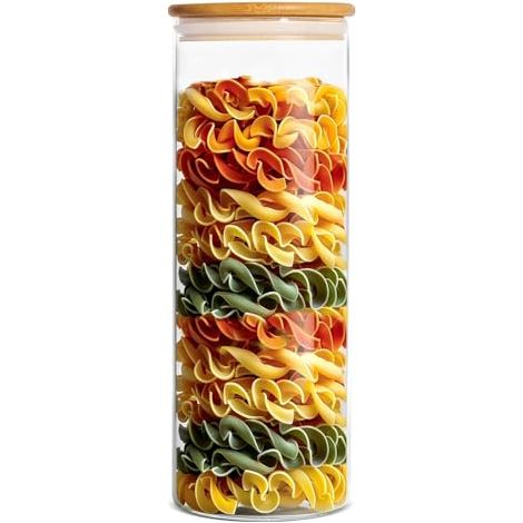 [JAMAIS UTILISÉ]Bocaux en Verre avec Couvercles en Borosilicate Hermétique Bocaux Conservation Verre pour Spaghetti, Farine, Café, Biscuits, Épices (2100 ml, 1 paquet) (1/5)